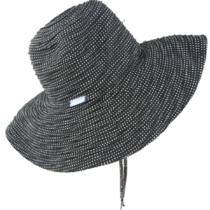 Wallaroo Hat Company Black/White Polka Dot Scrunchie Packable Wide Brim Sun Hat